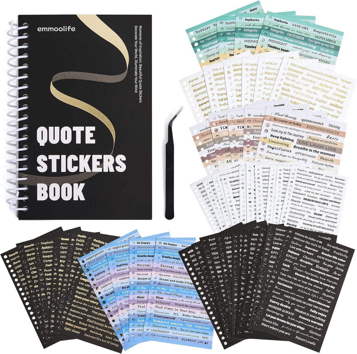 2500+ Pcs Word Stickers for Journaling, 50 Sheets Quote Sticker Gold Foil Art Scrapbook Supplies for Junk Journal, Scrapbooking Supplies for Bullet Journal Craft Small Talk Stickers for DIY Gift Card
