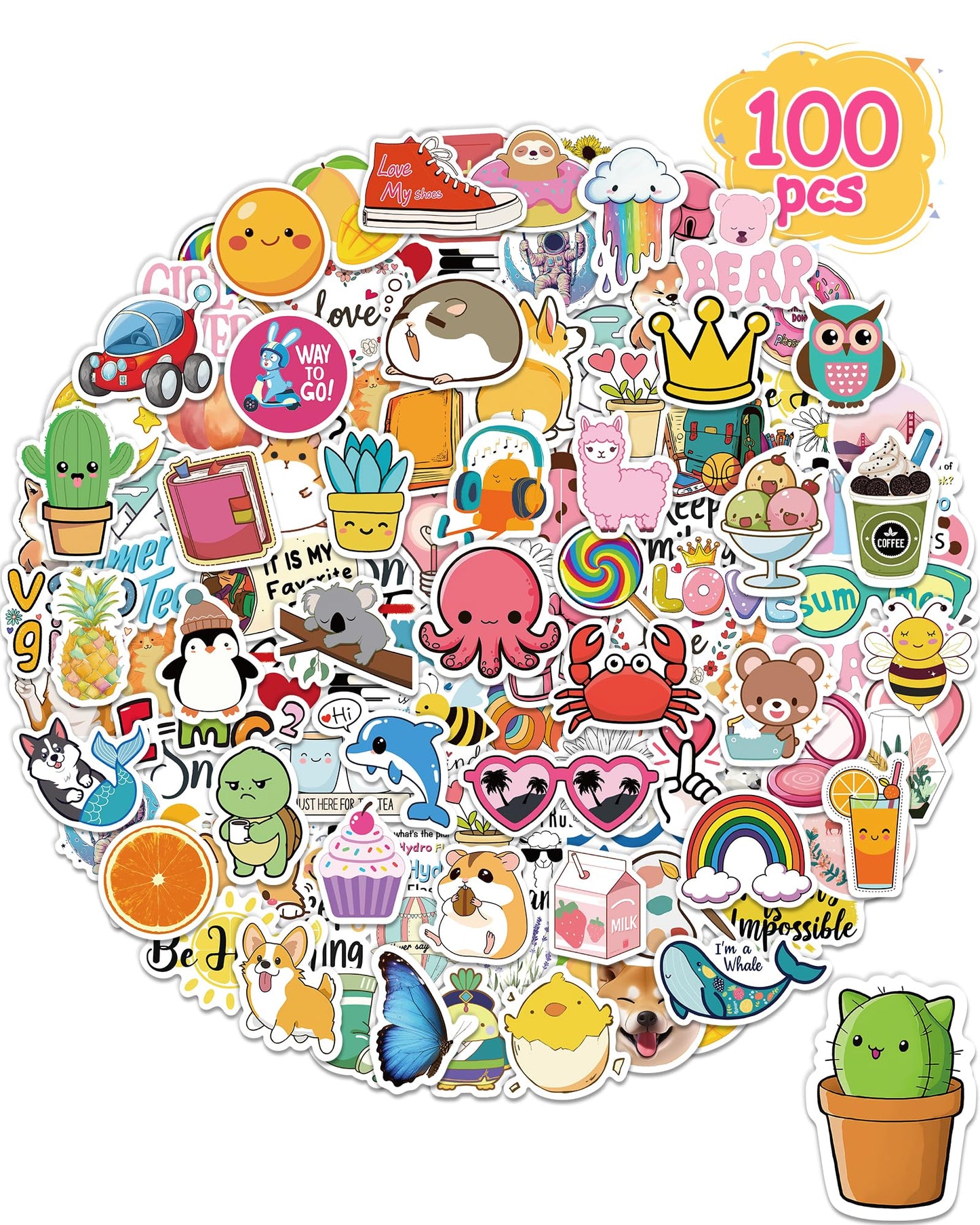 300 Pcs/Pack Water Bottle Stickers for Kids, Cute Vinyl Waterproof Stickers