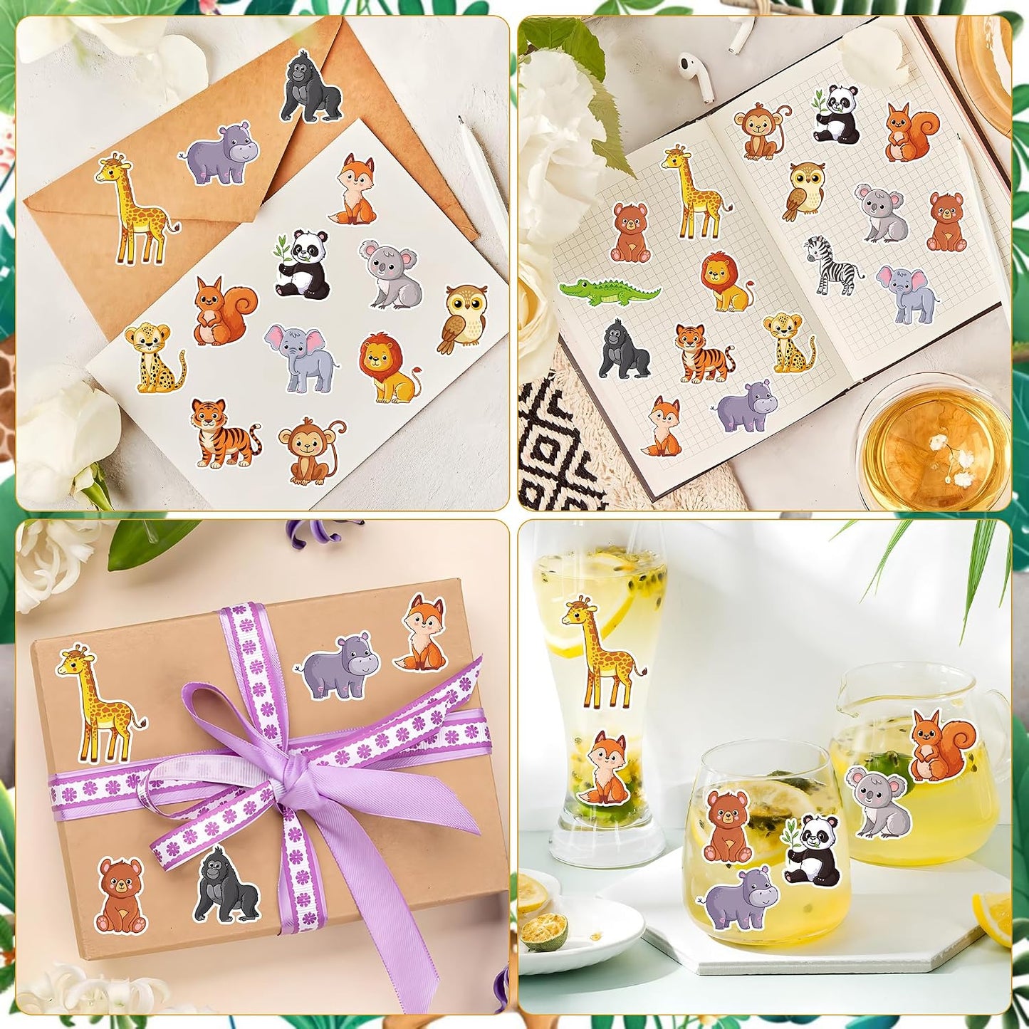 1200 Pcs Safari Animal Stickers Roll 1.5" Cartoon Jungle Animal Sticker Labels 16 Designs Self-Adhesive Cute Zoo Animals Incentive Decals for School Classroom Teacher Reward Envelopes Gift Party Decor
