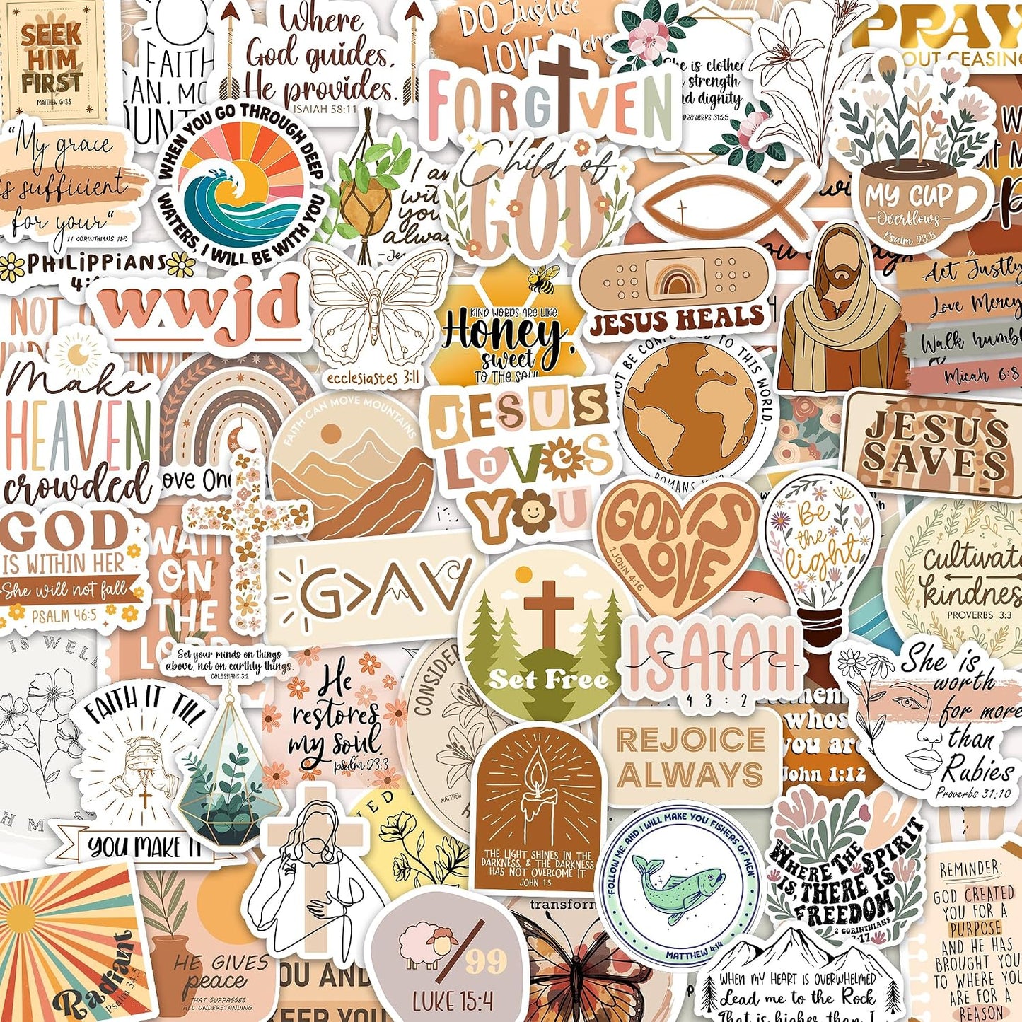 160pcs Boho Christian Stickers by Puraesla - Inspirational Bible Verse Stickers, Waterproof Vinyl Faith & Jesus Decals for Journaling Bibles Water Bottle Scrapbook Laptop Gifts for Kids