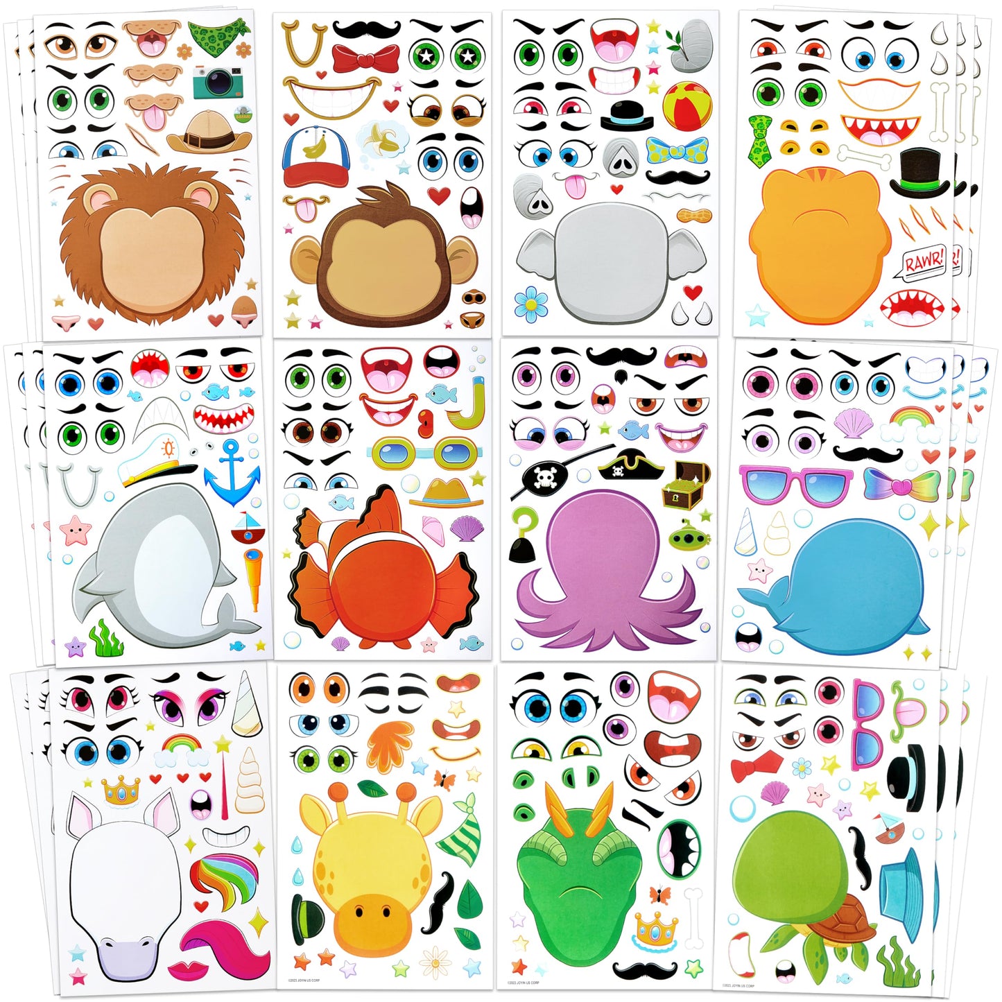 JOYIN 36 Pcs 9"x6" Summer Make a face Stickers for Kids, Make Your Own Hawaii Pool Beach Sticker Sheets, Luau Craft Party Decor, Summer Holiday Party Favors Kids Crafts, Goodie Bags Stuffers