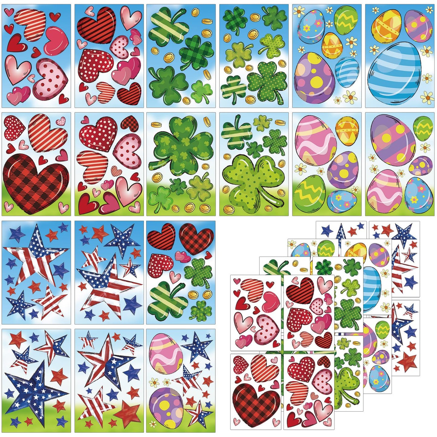 JarThenaAMCS 207Pcs Fall Halloween Christmas Winter Window Clings Maple Leaves Ghost Candy Snowman Double-Sided Glass Decal for Holiday Home School Party Decor,18 Sheets