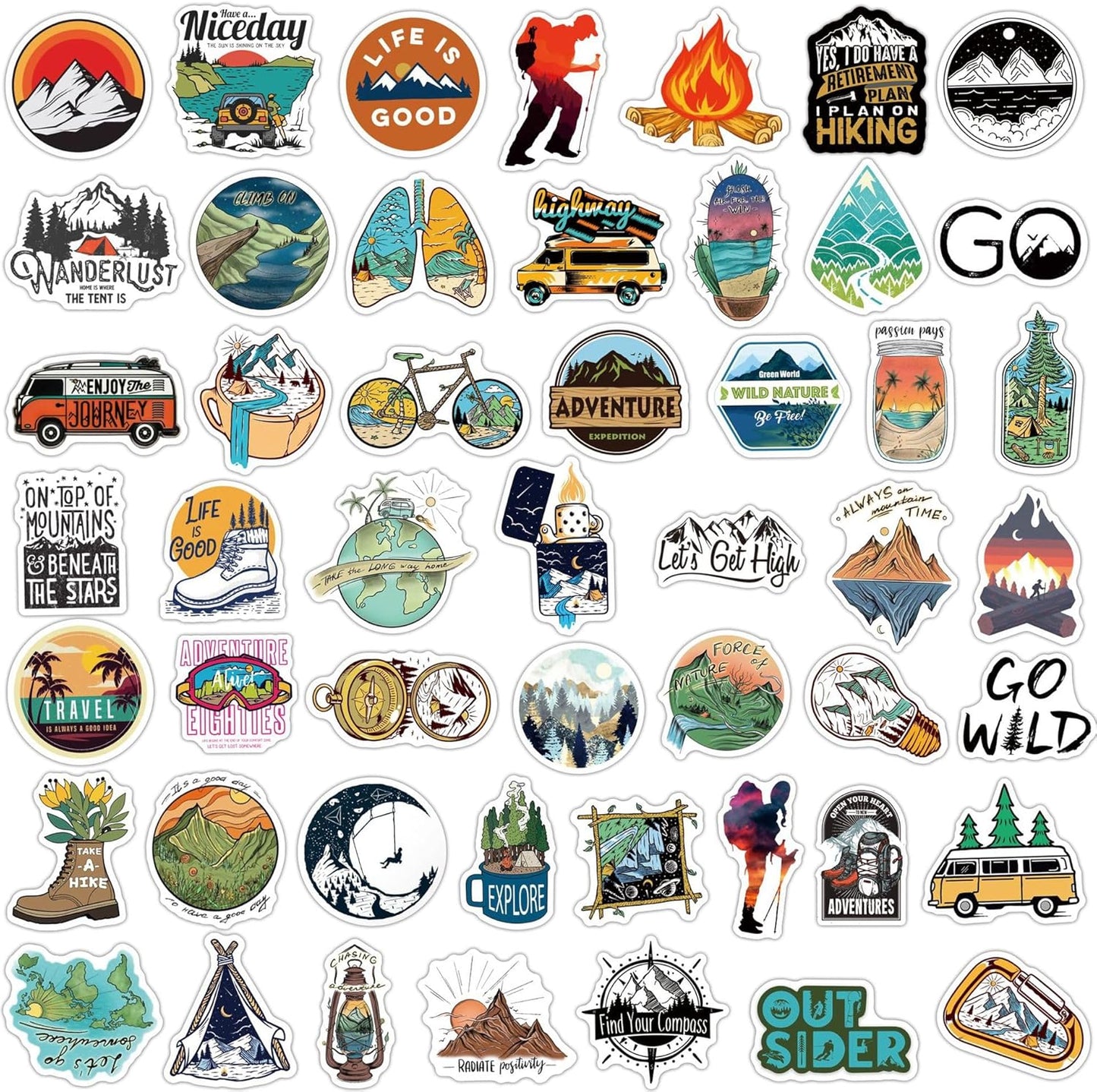 100 PCS Outdoor Camping Travel Stickers, Nature Scenic Sticker Packs Hiking Mountain Wildlife Adventure Decals for Men, Vinyl Waterproof Sticker for Water Bottles Luggage Suitcases Bike Kayak Camping