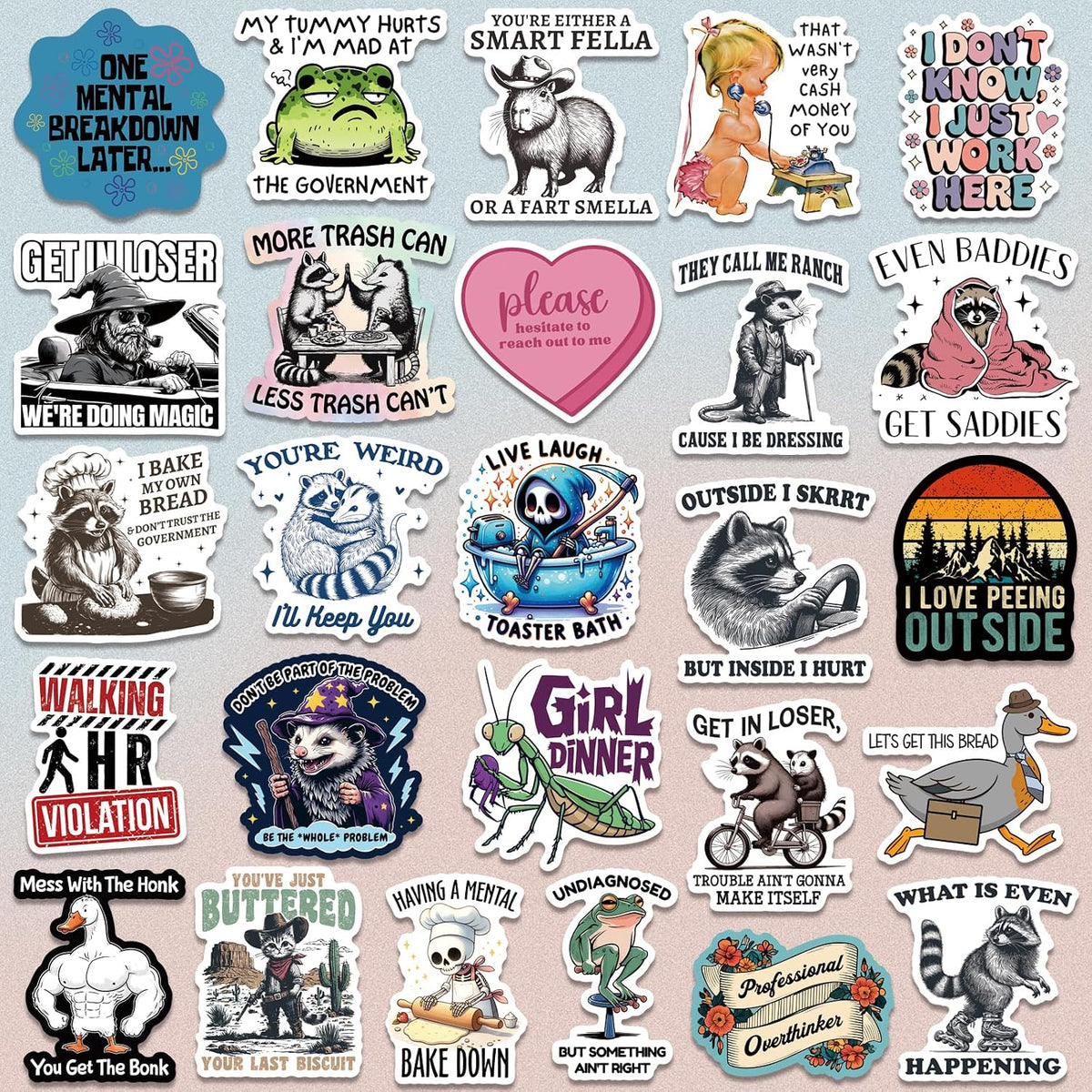 200 PCS Funny Holographic Stickers for Adults, Waterproof Vinyl Sarcastic Meme Decals for Laptop, Water Bottle, Phone, Kindle, Journal, Scrapbook, Bumper, Skateboard, Luggage, No Repeats