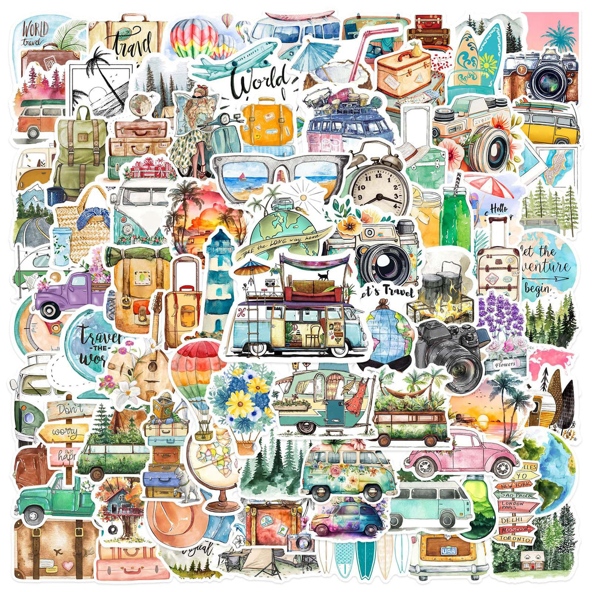 100 PCS Outdoor Camping Travel Stickers, Nature Scenic Sticker Packs Hiking Mountain Wildlife Adventure Decals for Men, Vinyl Waterproof Sticker for Water Bottles Luggage Suitcases Bike Kayak Camping