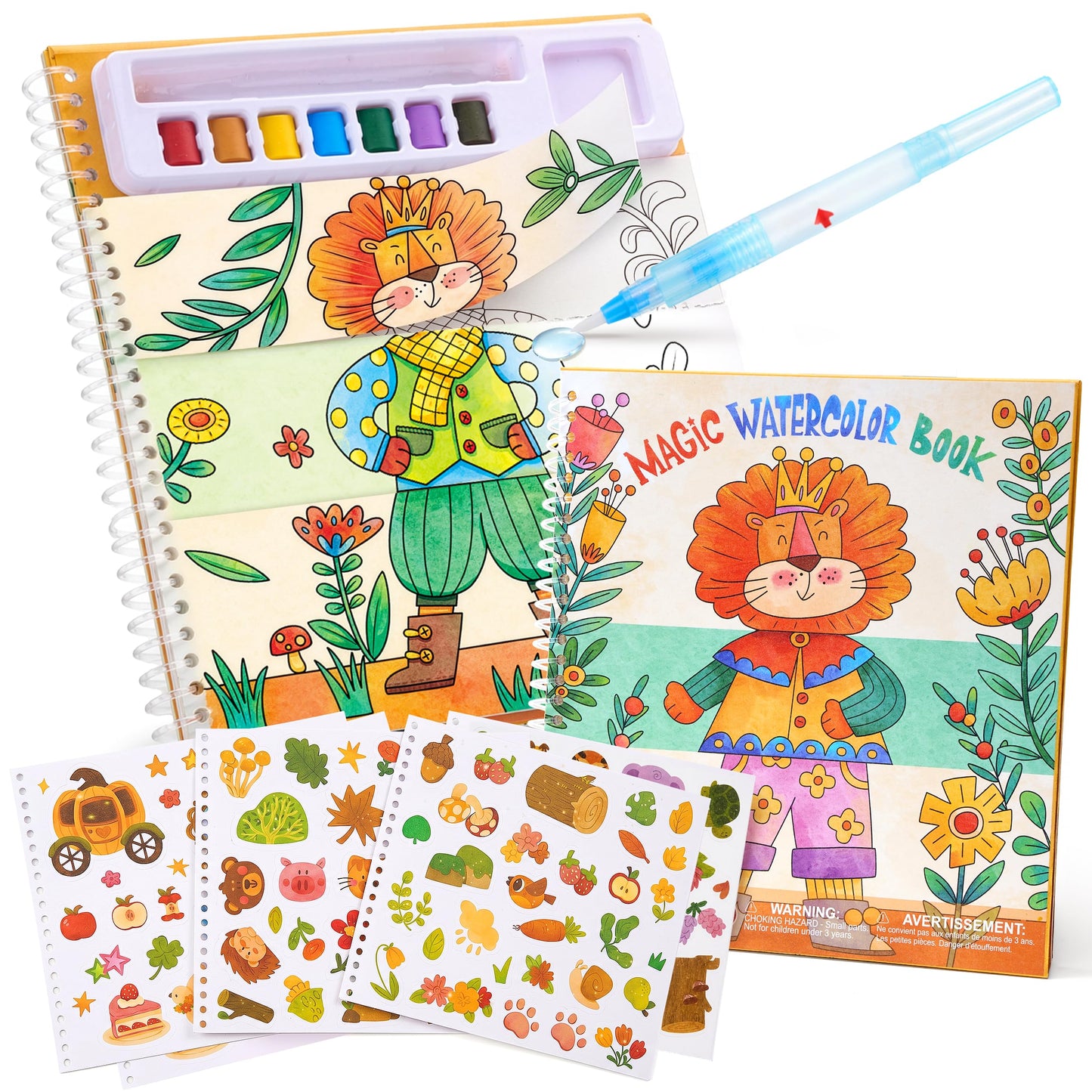 JoyCat Mix & Match Paint with Water Coloring Books with Stickers (Animals)