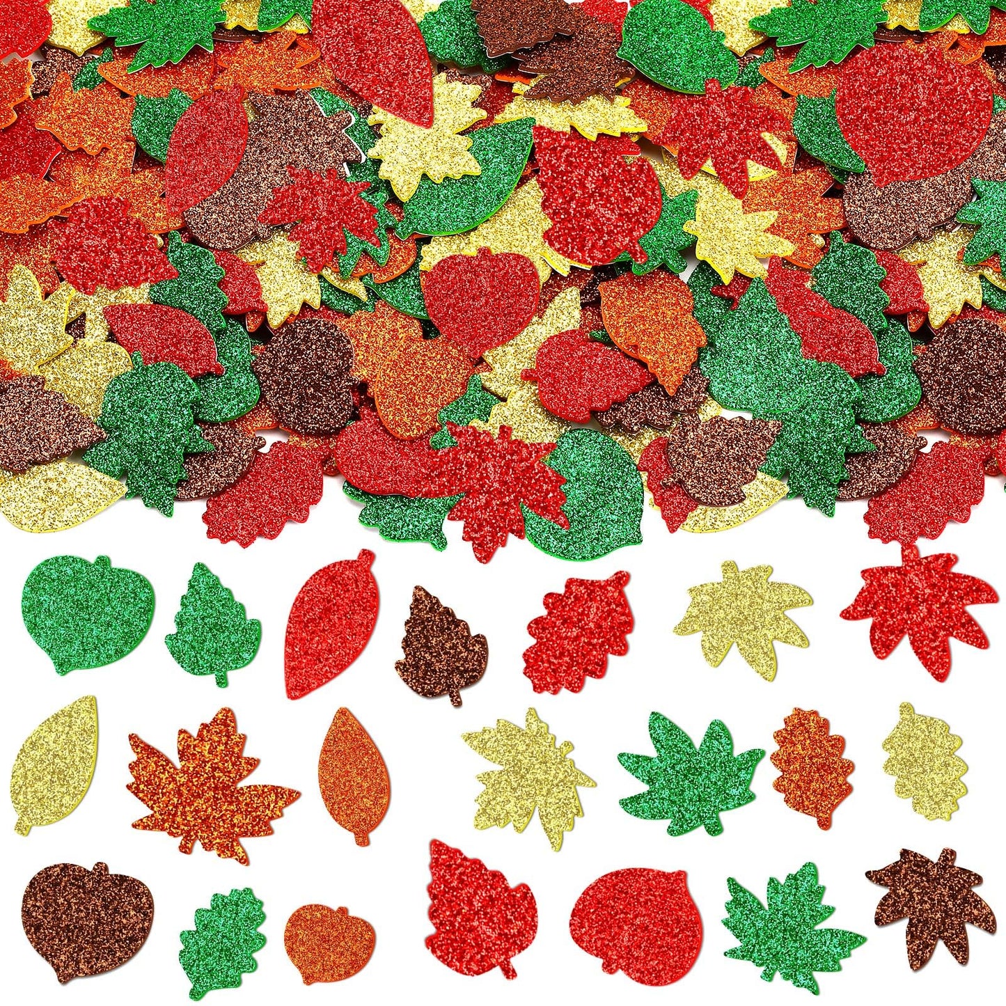 JULBEAR 300Pcs Fall Leaf Foam Stickers for Kids Autumn Thanksgiving Crafts