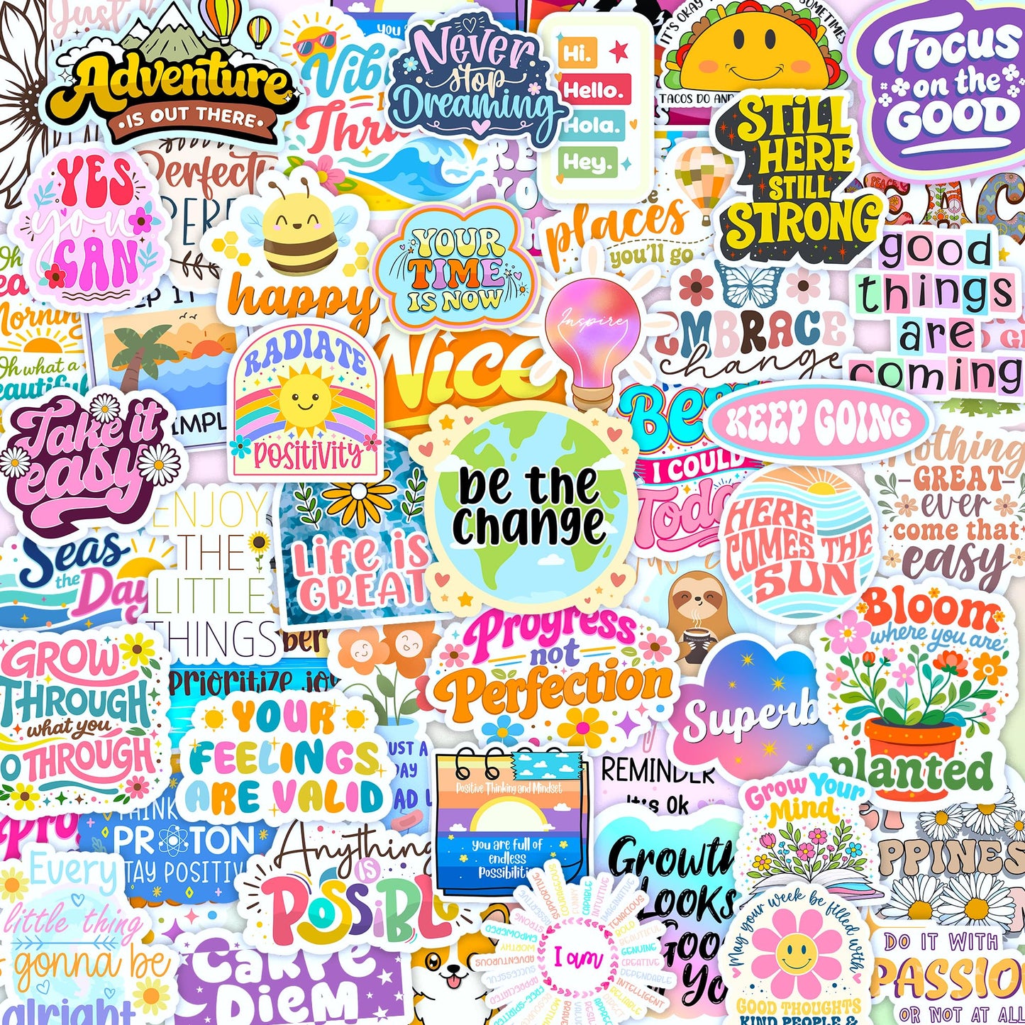 300PCS Affirmation Stickers by Puraesla - Holographic Motivational Sticker Pack, Positive Journal Encouraging Shiny Quotes for Kids, Teachers, Classroom, Waterproof Scrapbook Supplies