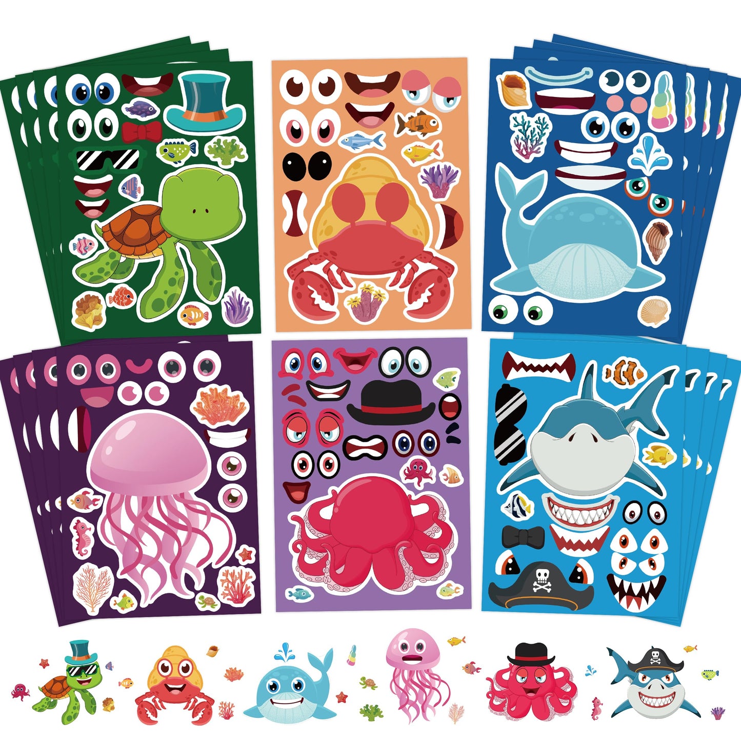 24 Sheets Ocean Animal Make a Face Stickers for Kids Party Favors