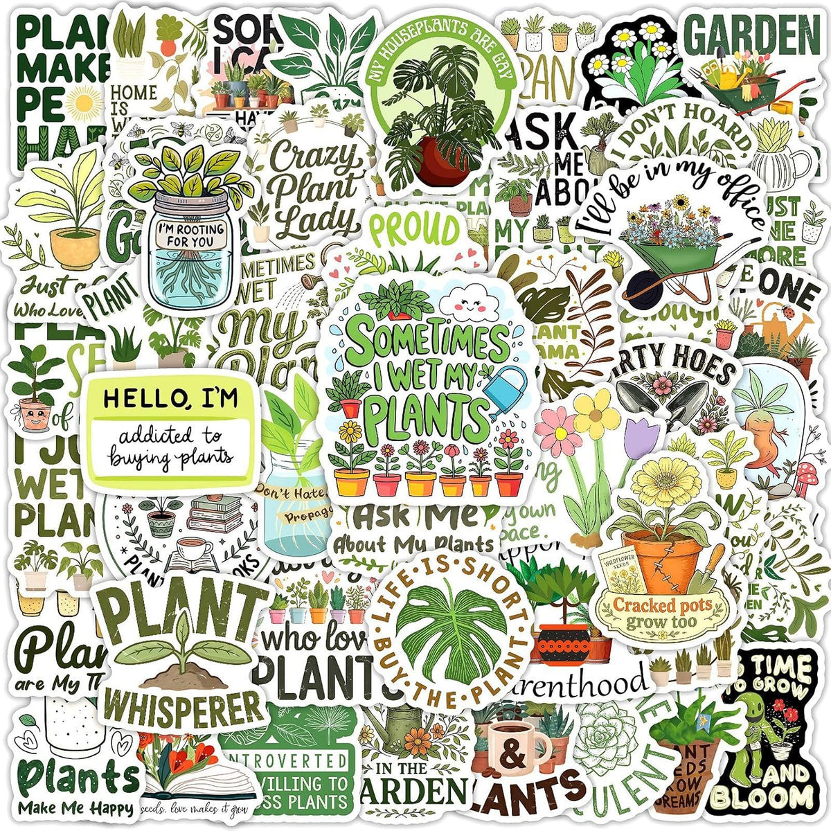 50Pcs Plant Stickers Pack, Waterproof Vinyl Funny Plant Quote Stickers for Garden Lovers Teens Adults, No‑Residue Decals for Journaling Scrapbooking Water Bottle Laptop Phone Case Luggage Decor