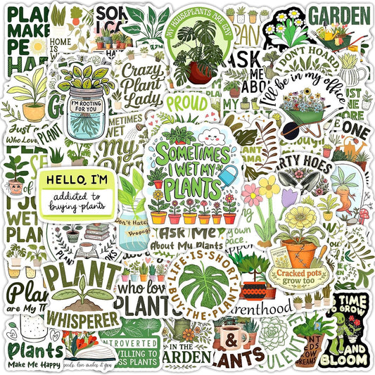 50Pcs Plant Stickers Pack, Waterproof Vinyl Funny Plant Quote Stickers for Garden Lovers Teens Adults, No‑Residue Decals for Journaling Scrapbooking Water Bottle Laptop Phone Case Luggage Decor