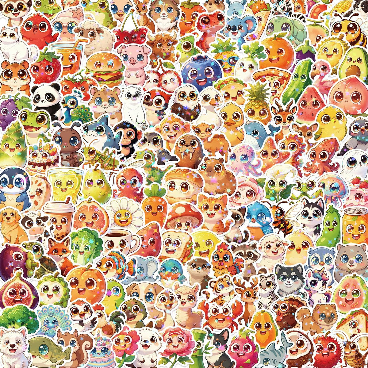 200PCS Cute Big Eye Stickers for Kids, Waterproof Kawaii Mixed All Big Eye Animal Plant and Food Vinyl Scrapbook Stickers for Water Bottle, Stationery, Luggage, Kids Party Essentials